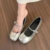 2025 Women's Mary Jane Shoes Square Toe Flat Sole Shallow One Line Buckle Strap Single Shoes Fashion All-match Dress Women Shoes