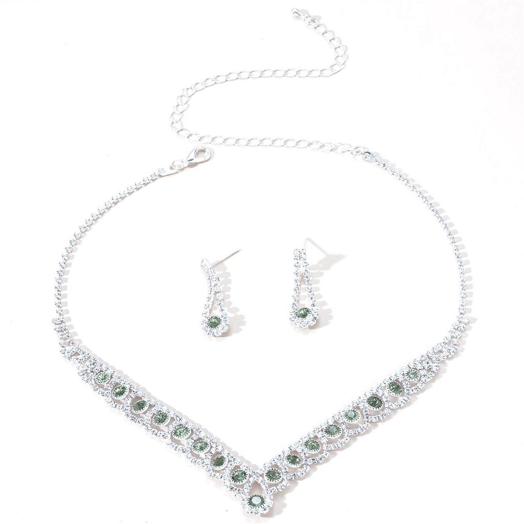 European & American Style Rhinestone Clavicle Necklace and Earring Bridal Jewelry Set