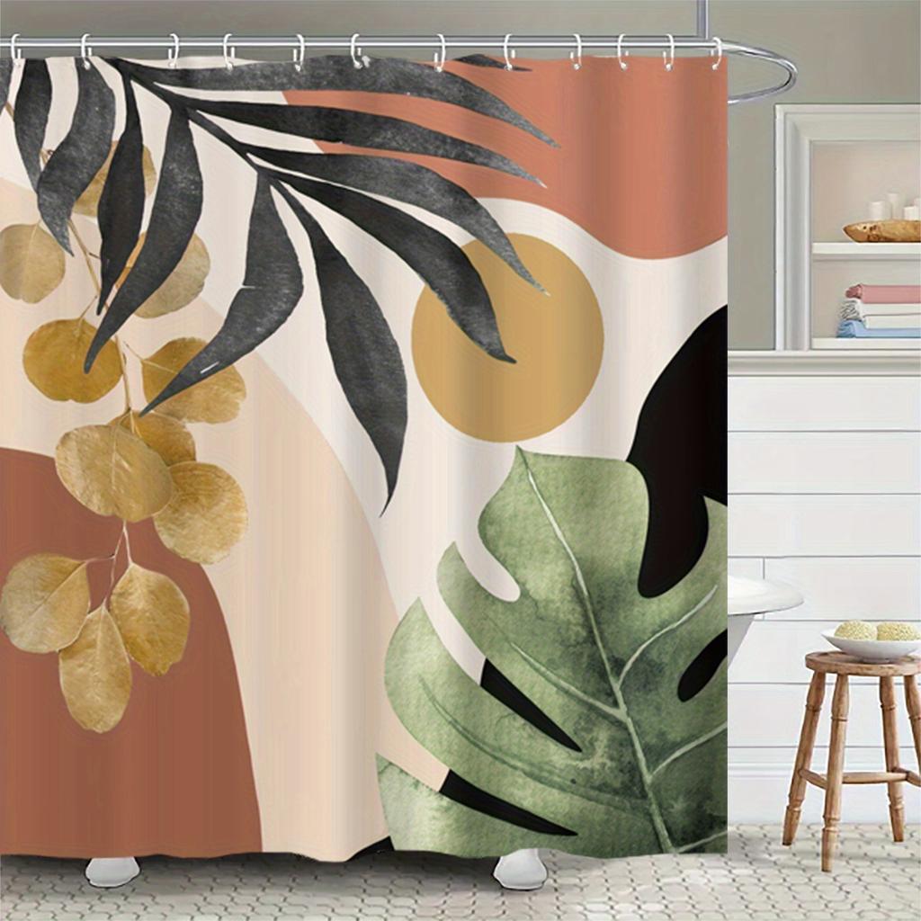 Elegant Tropical Leaves and Abstract Shapes Waterproof Shower Curtain – Perfect for Adding a Modern and Nature-Inspired