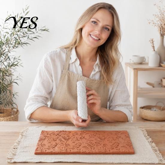 DIY Clay Texture Tool Polymer Roller, Floral Embossed 3D Printed Embossing Roller for Earrings, Jewelry Making Retro