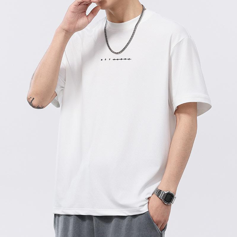 230g Comfortable Mesh Loose Round Neck Short-sleeved T-shirt for Men