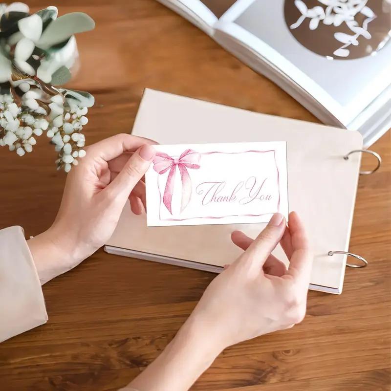 50 ks Děkovných karet pro podnikání Design třešní a růžové mašle Oslavní pozvánky Kartičky k balení dárků na párty