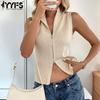 Moda feminina casual verão primavera cor sólida estampa sem mangas meia gola alta suéteres