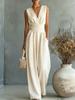 2026 European & American Spring/Summer Elegant Waist-Cinching V-Neck Women's Jumpsuit