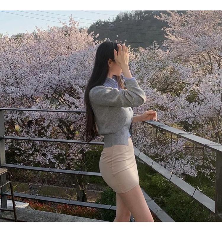 Korean Dongdaemun Stylish High-Waisted Elastic Slimming Slit Short Skirt for Women