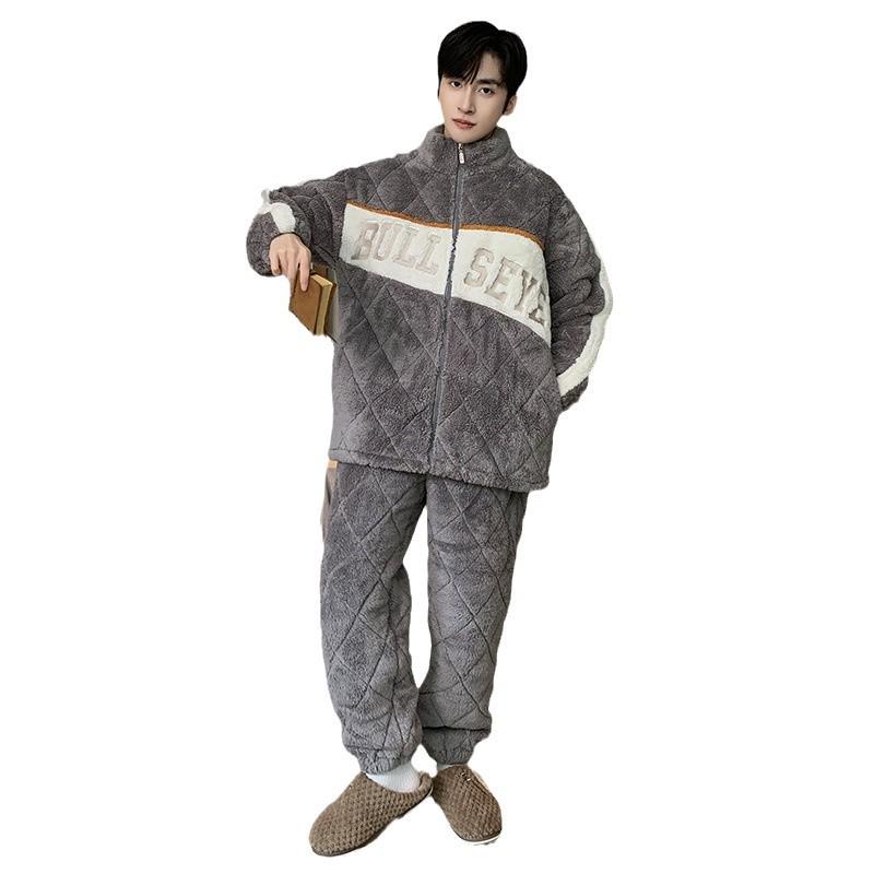 Winter Herren Steppfleece Pyjama Set - Dick, Warm, Jugendliche Homewear und Outdoor-Stil