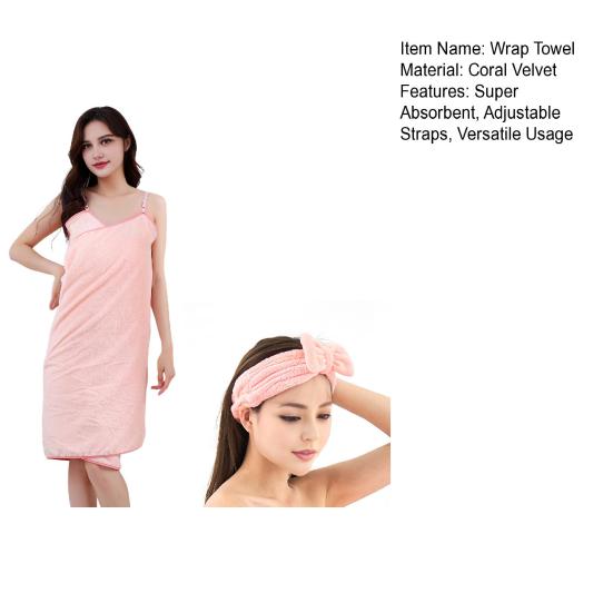 Glow Wrap Towel with Straps Adjustable Halter Bath Towel Open Back Long Ultra-Absorbent Bathrobe Coral Velvet Wearable Spa Towel