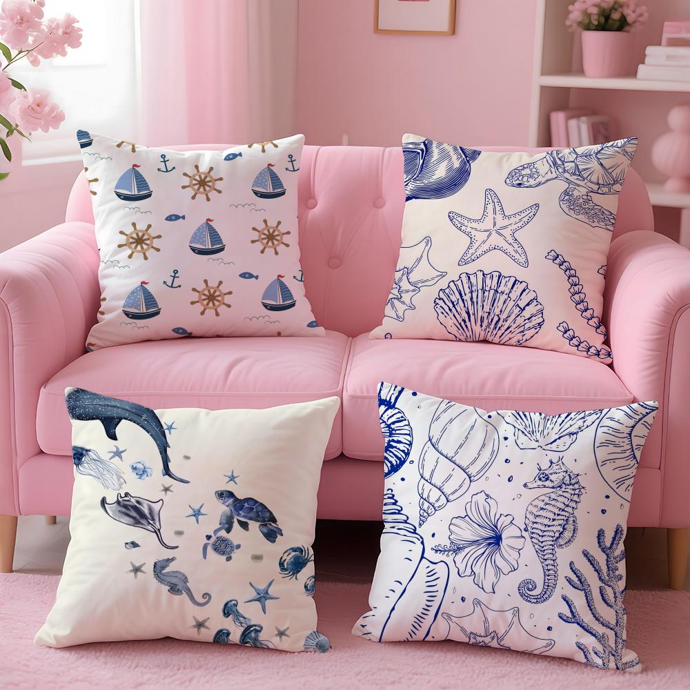 Animals Marine Theme Print Cushion Cover Pillow Case Soft Skin Friendly Fabric  Concealed Zipper