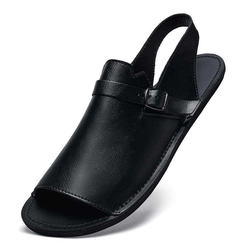 British Style Men Casual Leather Sandals Fashion Casual Business Walking Shoe Outdoor Non-Slip Sandals And Sliers Designer Flats