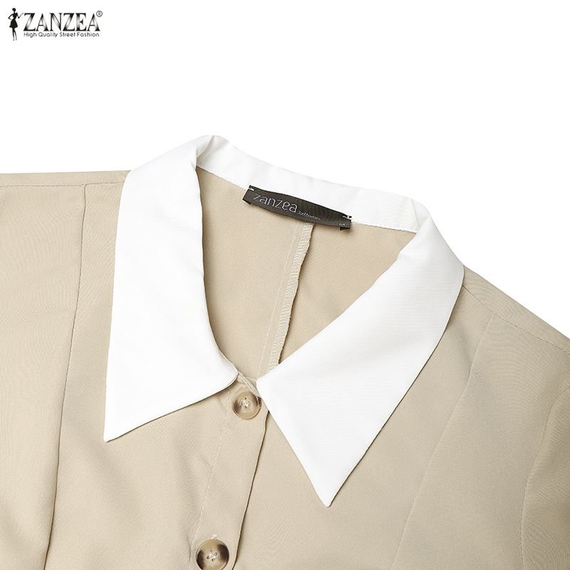 ZANZEA Women Turn Down Collar Summer Casual Short Sleeve Dress