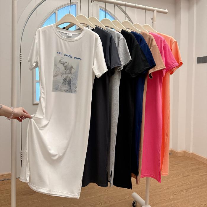 Short sleeve nightdress women's summer long knee large size loose T-shirt pajamas Internet celebrity ins home dress can be worn outside