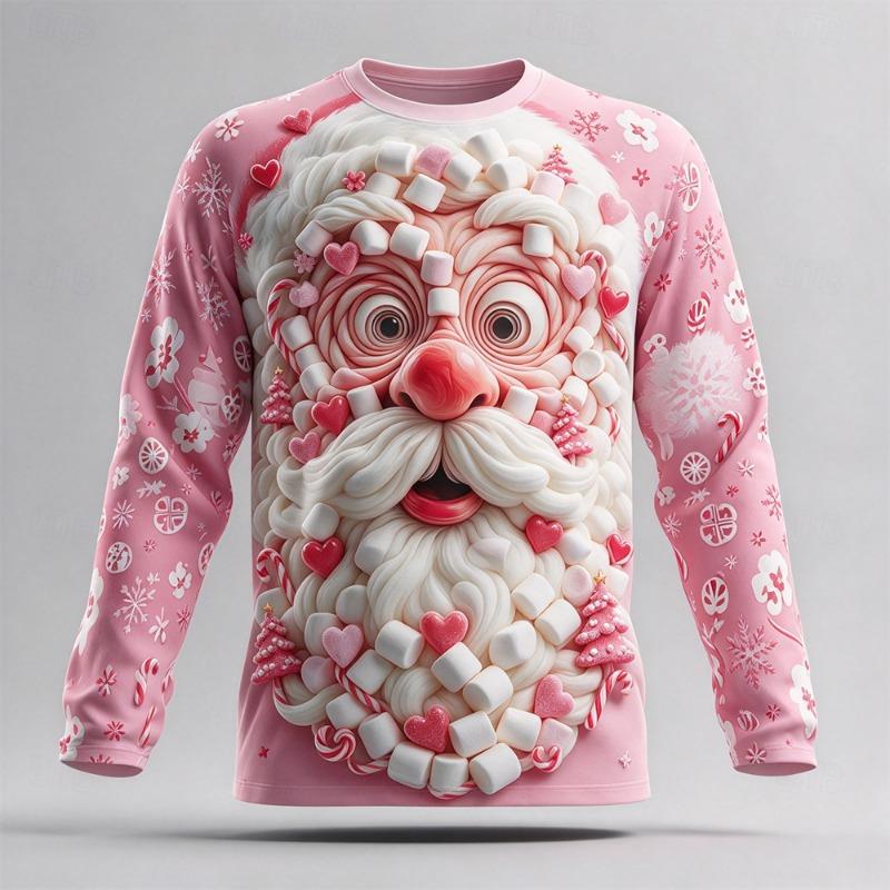 Ugly Christmas Men Long Sleeve T-shirts Santa Claus Cotton Comfortable Casual Tops Winter Xmas Party Outfit Holiday Gift For Men