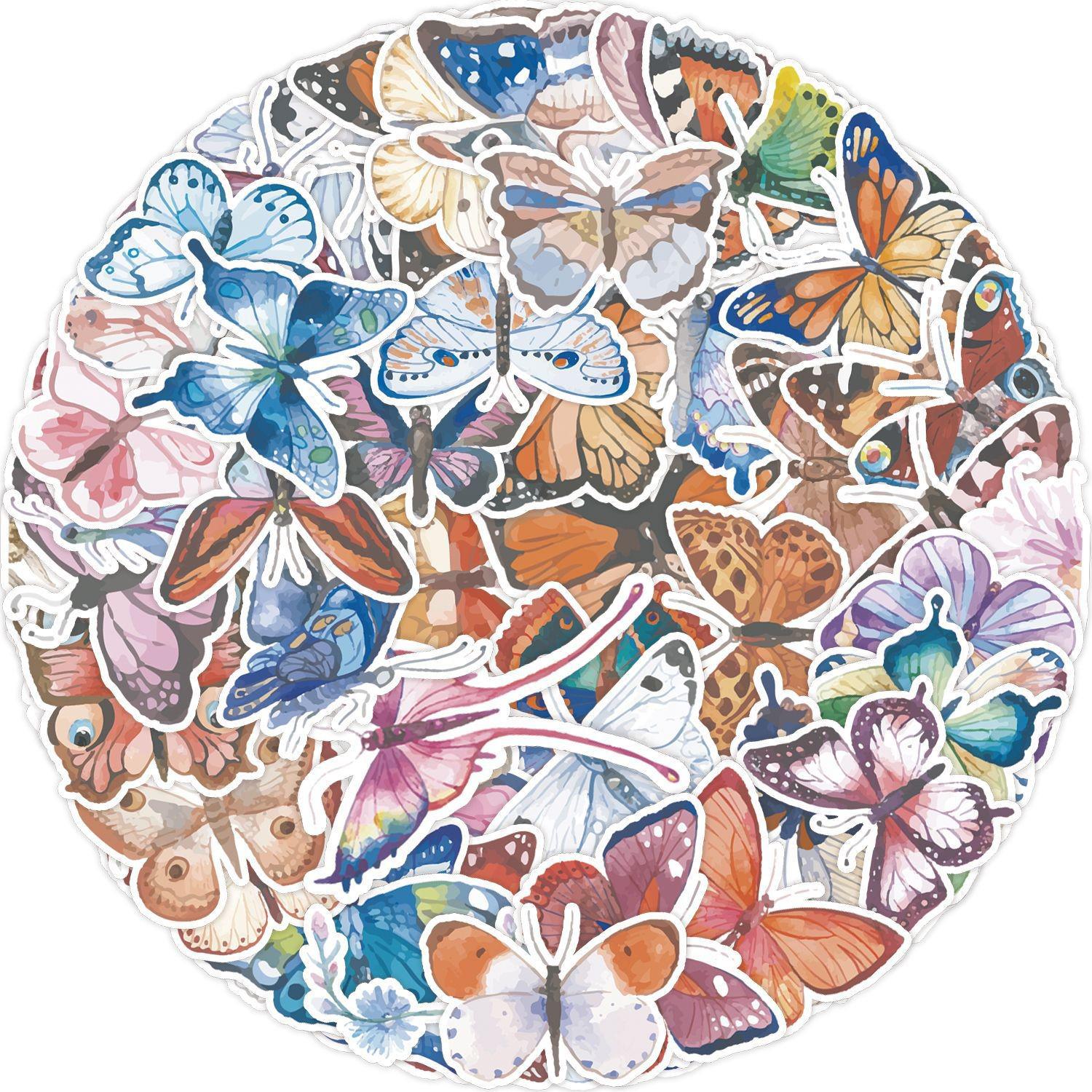 

50-Pack Multicolor Butterfly Stickers for Water Bottles, Luggage, and Stationery - Waterproof and Decorative.