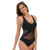 Solid Color Mesh Swimsuit Women's Backless Deep V Beach Swimsuit