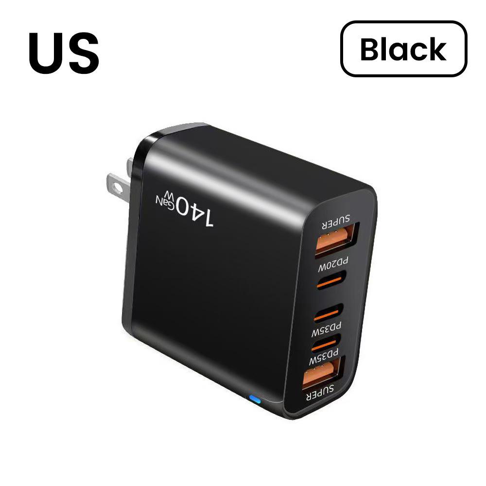 140W GaN Multi-Port Charger: Type-C Plug Adapter with US/EU/UK Standard, PD Fast Charging
