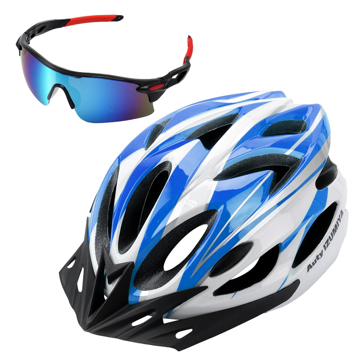 

Auty IZUMIYA Bicycle CE Sunglasses Set x Helmet, Adult, Lightweight, Certified, M/L, (White Blue)