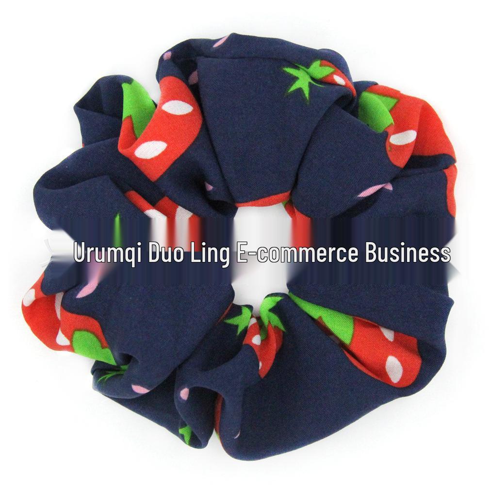 

Резинка для волос из высокоэластичной ткани с клубничным принтом темно-синий