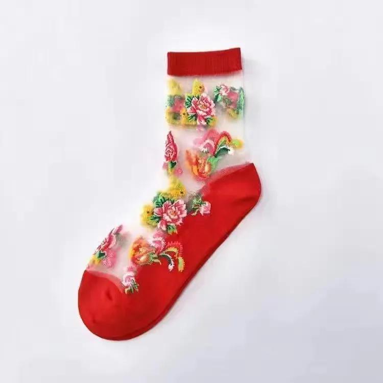 5 Pairs of Women's Summer Thin Style Crystal Silk Socks with Cotton Sole, Anti Slip and Anti Hook Silk