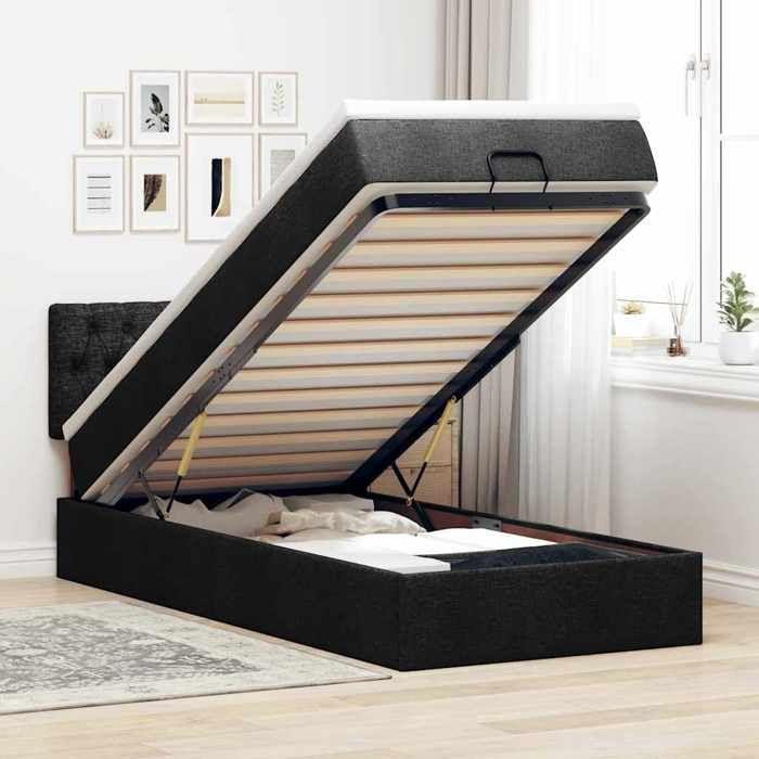 VidaXL Ottoman Bed Frame with Mattress Black 80x200 Cm Fabric 3311499