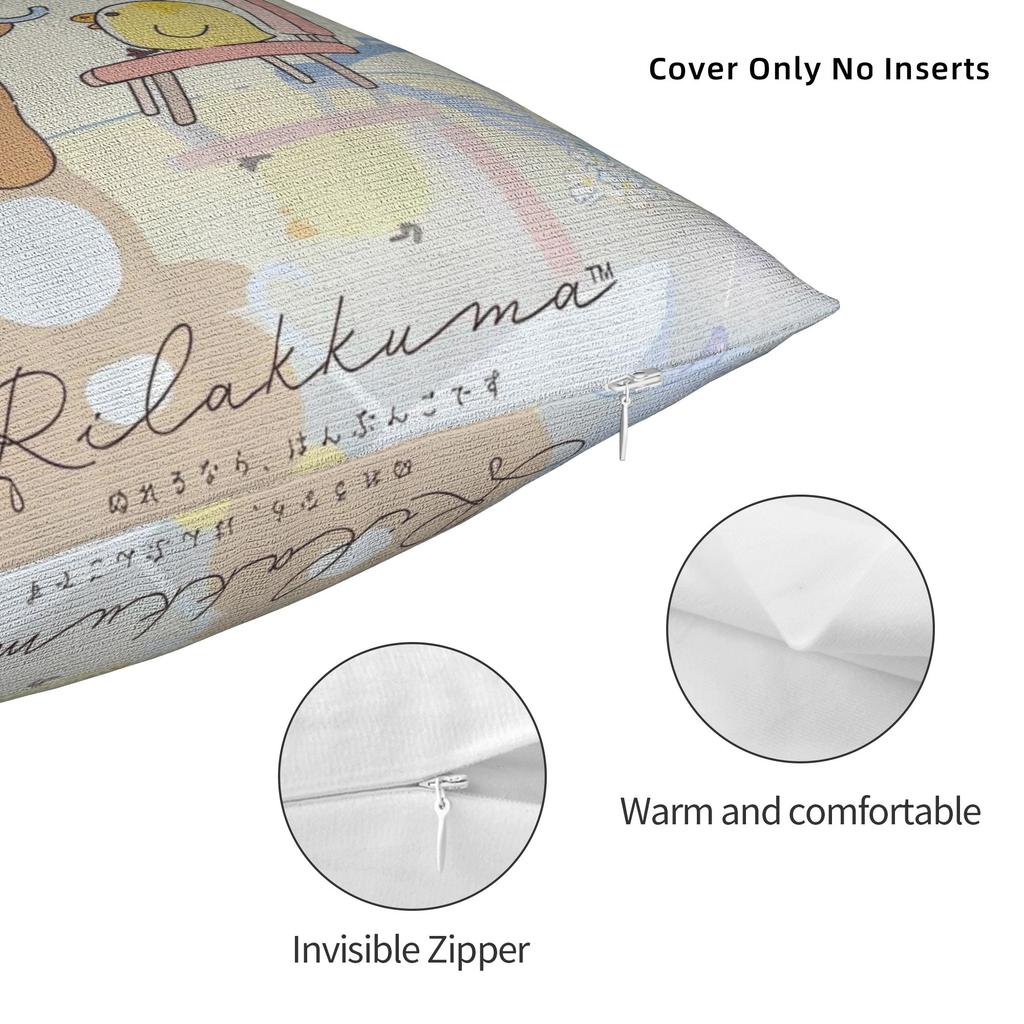 Cute Rilakkumas Bear in Relaxed Mood Pillowcase Polyester Cushion Cover Decoration  Pillow Case Cover Bed Square 4040cm