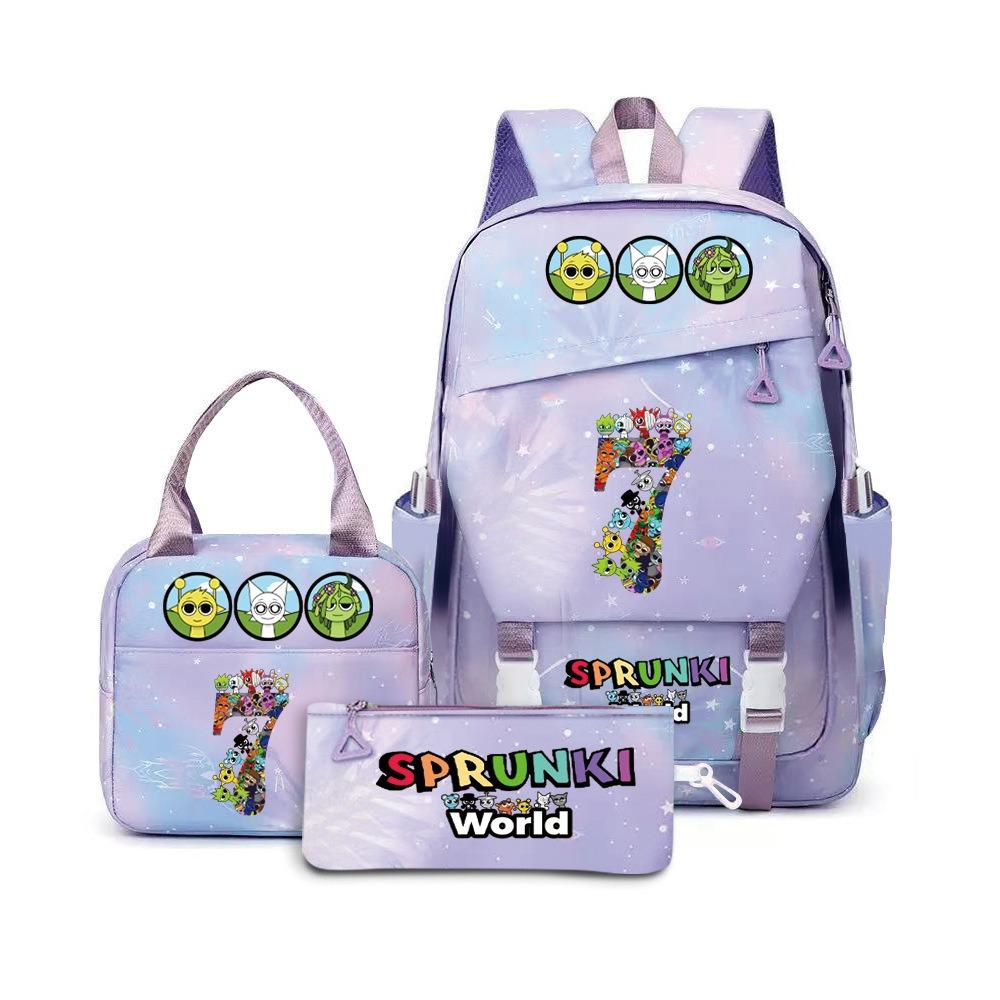 Popular Rhythm Box Sprunki Music Game School Bag Backpack Pencil Bag Three-piece Student Backpack D
