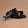 Womens Black Genuine Leather Belt With Hollow Detail Slim Waist Design No-Punch Hole Adjustable Length Jeans Dresses