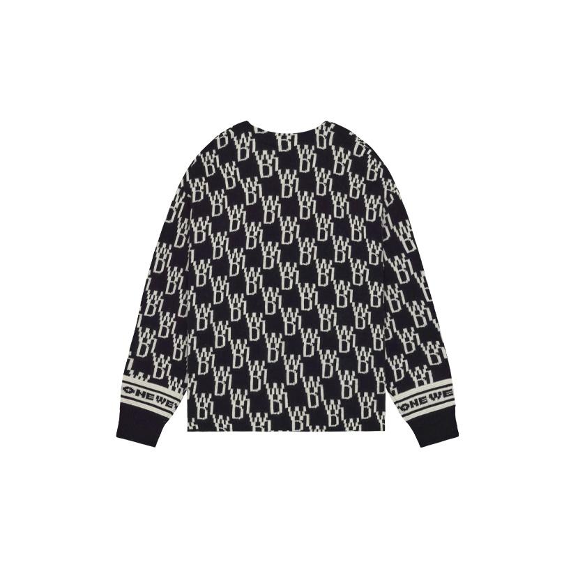 WE11DONE Color Block Logo Jacquard V-Neck Wool Cashmere Sweater Unisex Sweater WD-KC1-22-639-U-BK