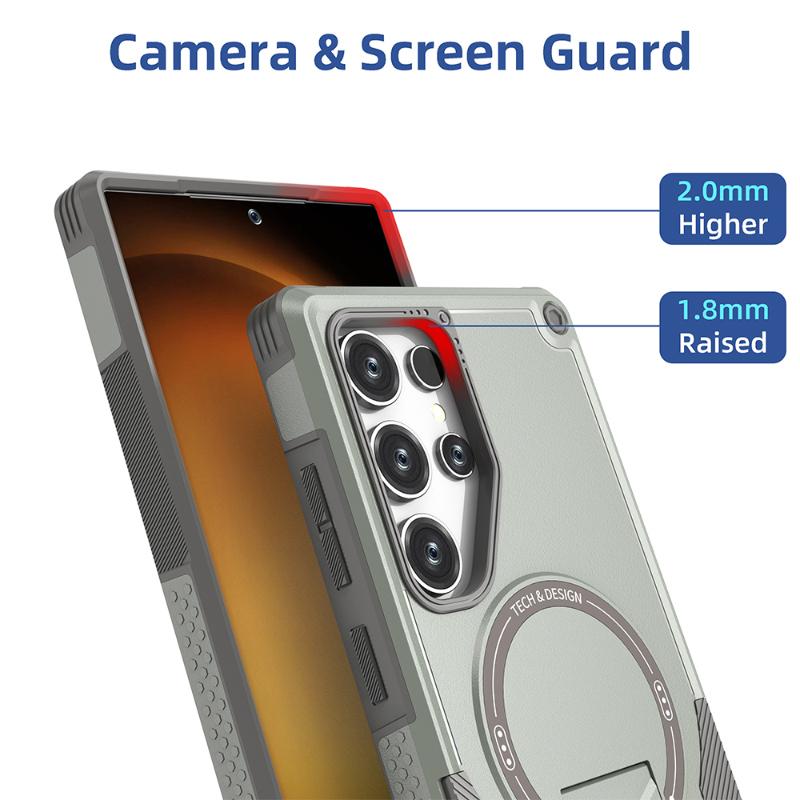 For Magsafe Magnetic Armor Shockproof Bracket Soft TPU+Solid Color Hard PC Phone Case For Samsung S25 Ultra S24 Ultra Plus Cover