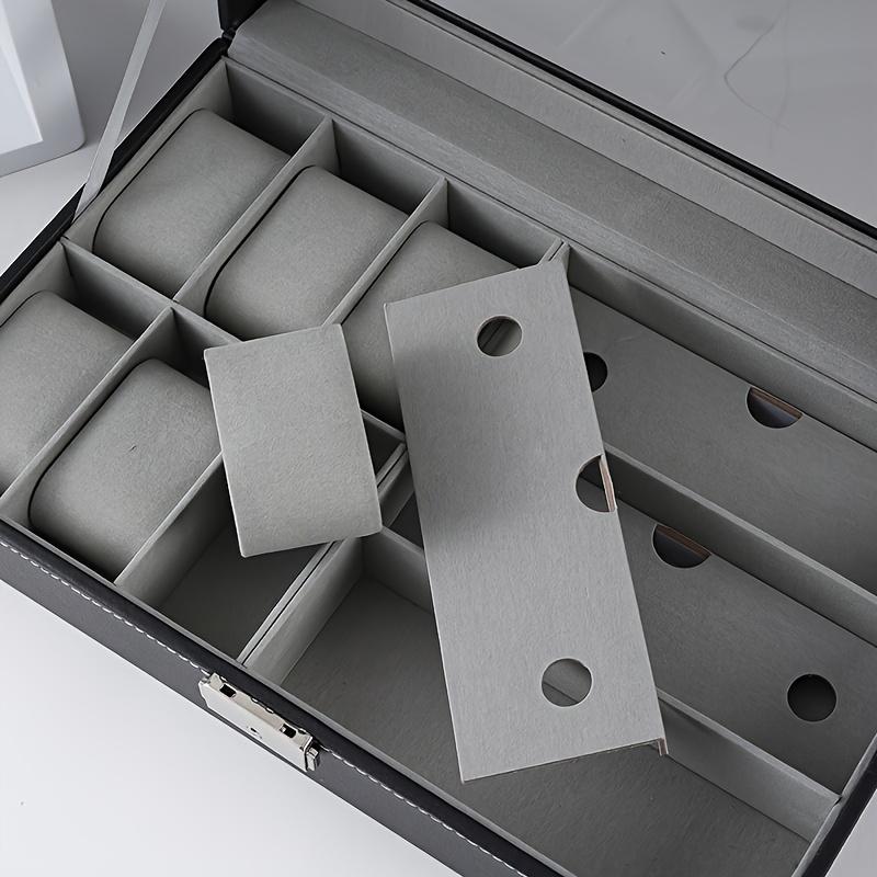 Elegant Faux Leather Watch and Glasses Organizer Box with Mirro Display Case Fashion Glasses Storage Box with Lock Buckle Travel