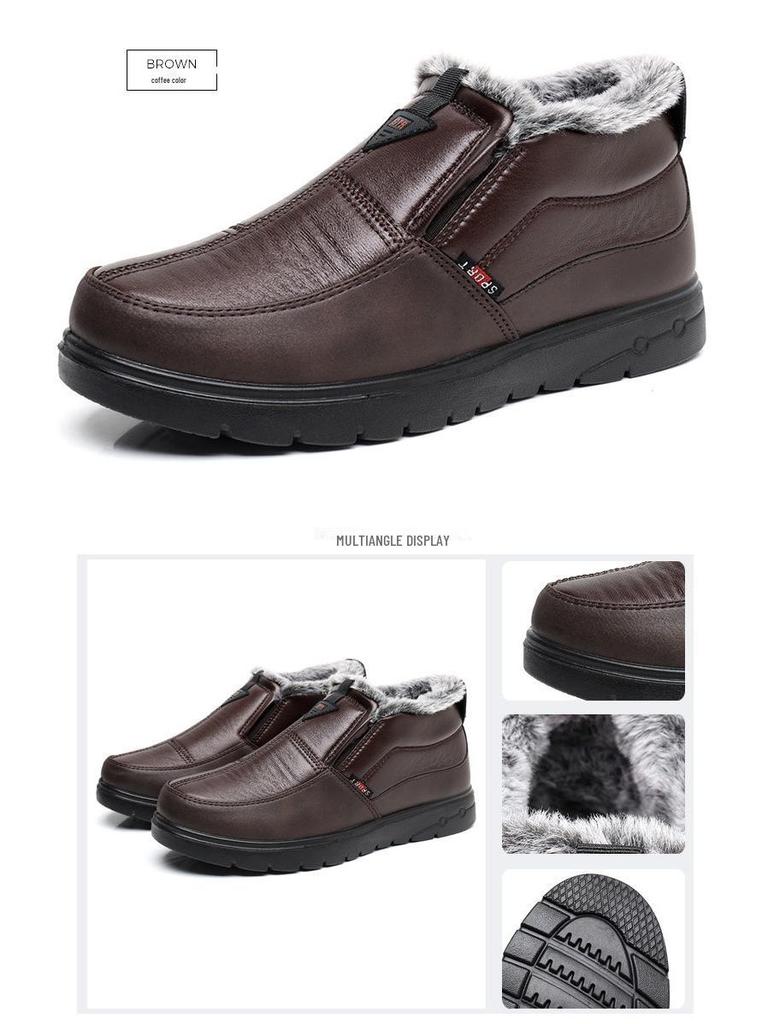 Winter Men's Warm Cotton Shoes: Velvet-Lined, Waterproof, Non-Slip Boots for Middle-Aged & Elderly