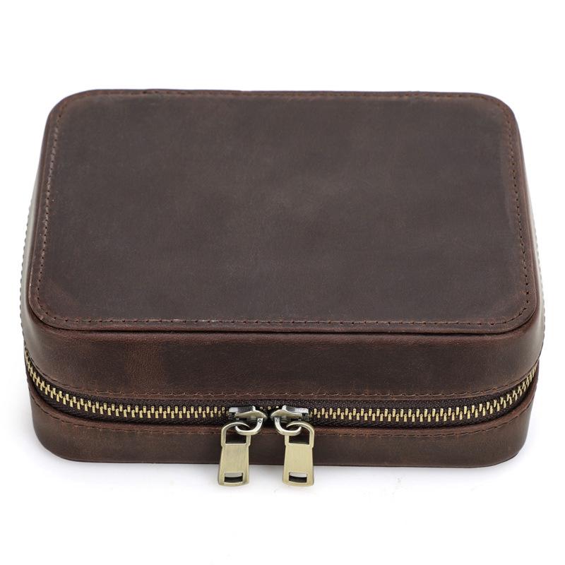 Retro Crazy Horse Cowhide Leather Jewelry Travel Storage Box