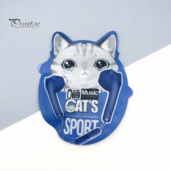 Kawakii Cat Earbuds Lovely Design HiFi Sound Quality Noise Reduction Mic Enhanced Brass 3.5mm In-ear Wired Headphones