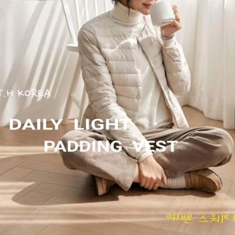Winter new solid color light long-sleeved crew neck down jacket