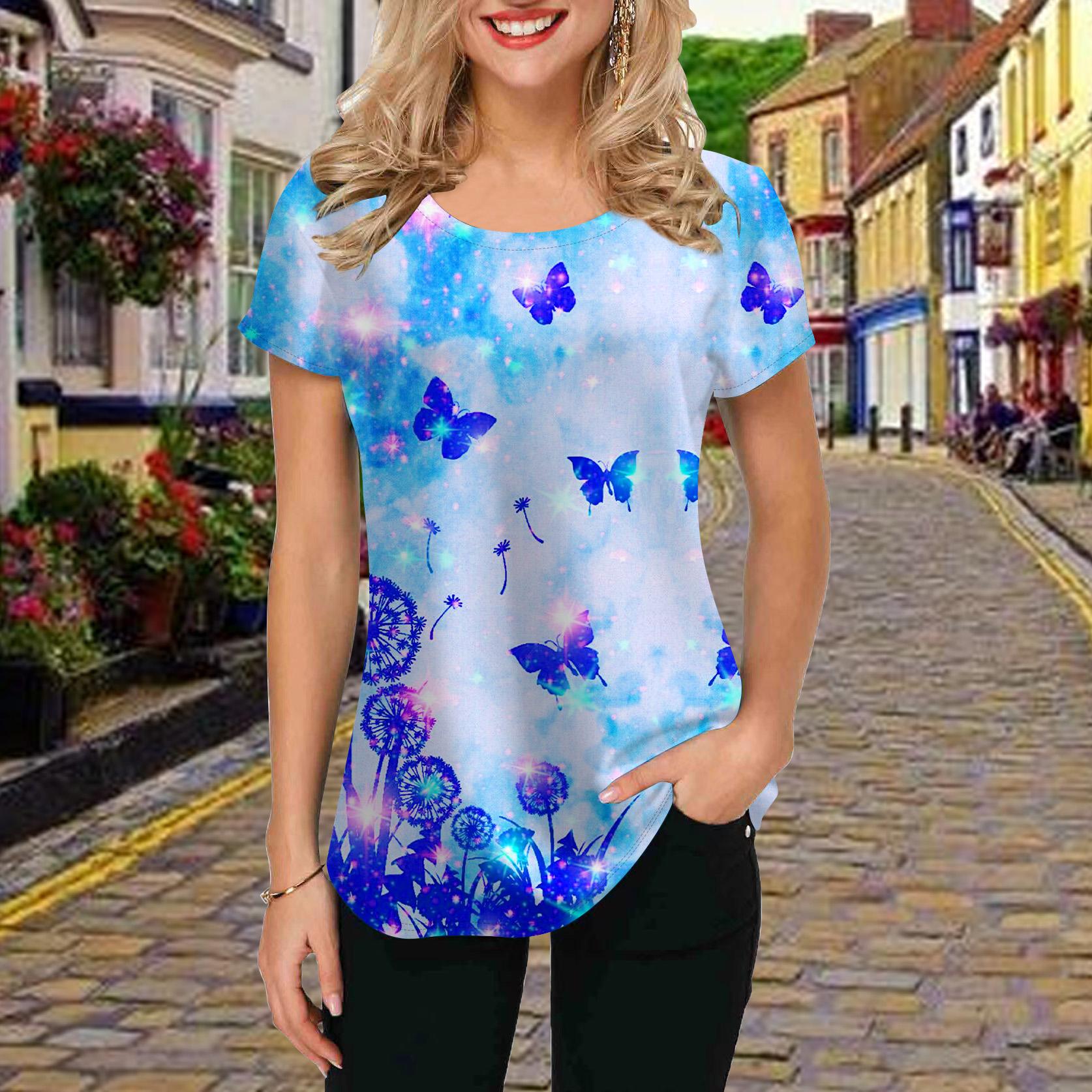 

Модная женская зеленая футболка с принтом бабочек, забавная повседневная футболка с круглым вырезом и короткими рукавами, летняя женская футболка 8XL темно-синий