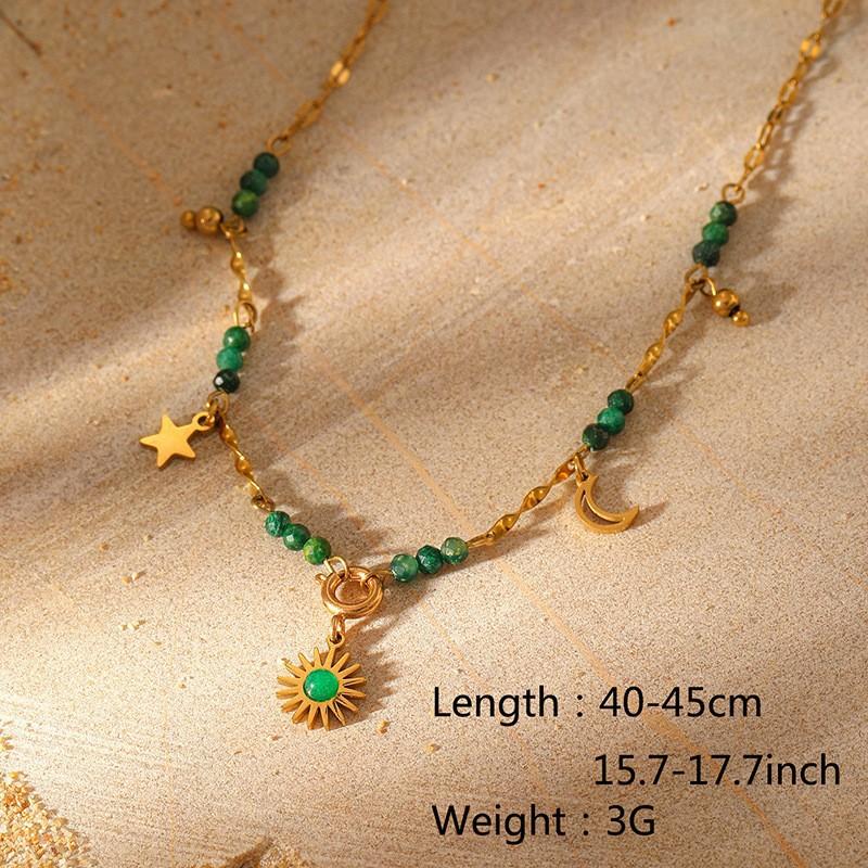 European and American embellished eyes natural stone titanium steel pendant necklace fashionable stacked collarbone chain gold-plated stainless steel