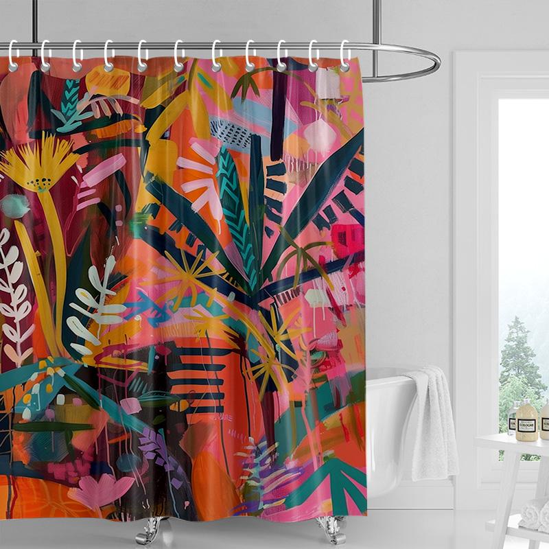 Bohemian Shower Curtain - Dancing Silhouette Art with Tropical Leaves Birds,Watercolor Bathroom Decor for Artistic Bath Spaces