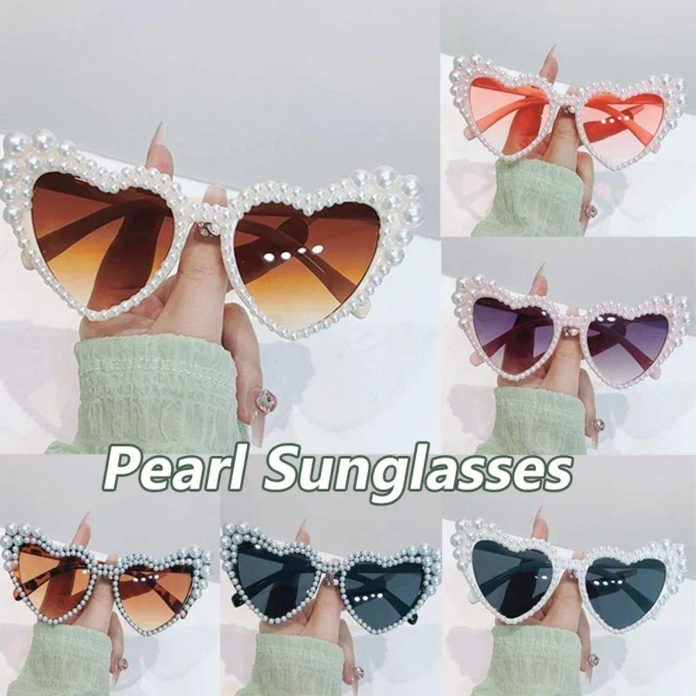 Pearl Frame Imitation Pearl Sunglasses Heart-shaped Design Heart-shaped Goggle Traveling
