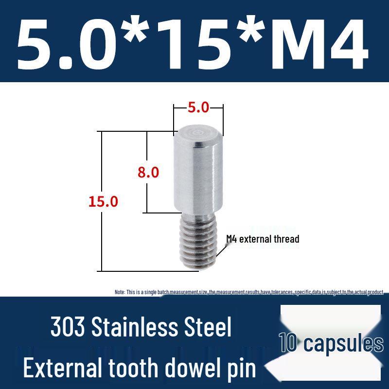 Stainless Steel External Thread Dowel Pin with Tapered/Round/Flat Head, Locating Column M3/M4/M5/M6