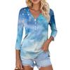 Women's Casual Fashion Sexy Comfortable Christmas Print V-Neck Button Three-quarter Sleeve Top