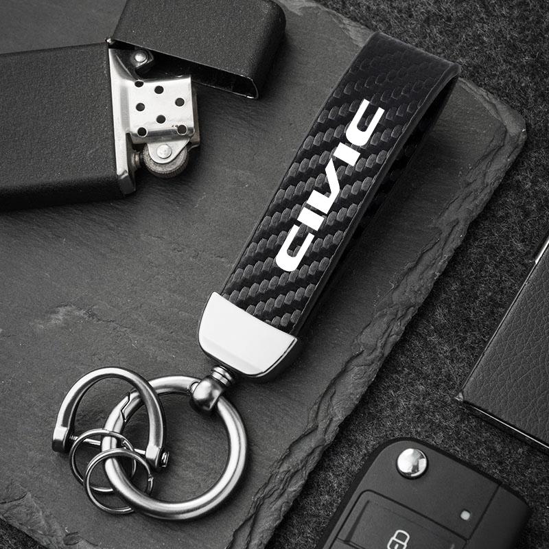 UNYDV1 Car Titanium Alloy Keychains Carbon Fiber Style Key Chain For Honda Civic Accord Fit Jazz Pilot CRV Odyssey Passport City HRV