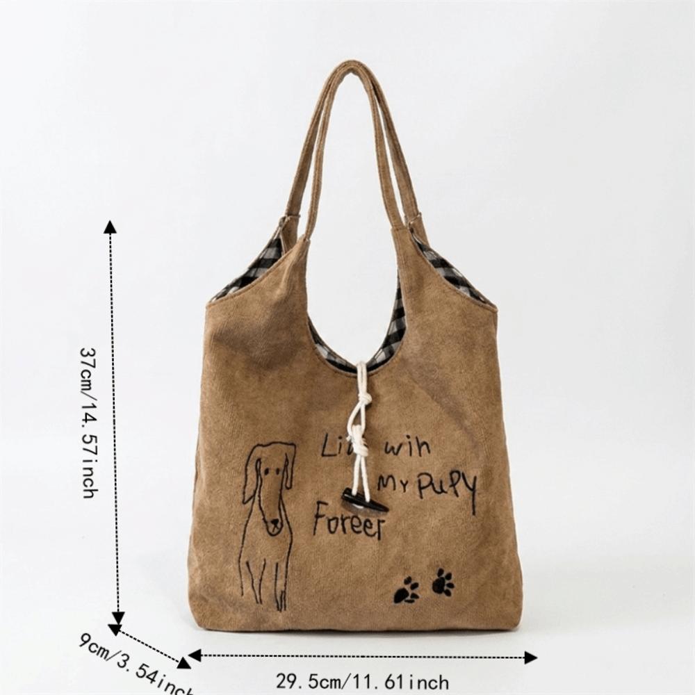Vintage Drawstring Shoulder Bag Little Dog Handbag Fashion Puppy Paw Print Tote Bag Casual Wear