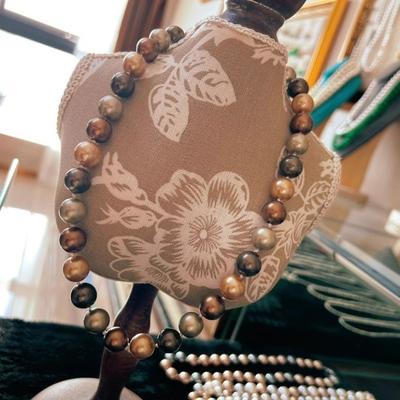 About 45 Cm 12mm Light Gold Coffee Dark Coffee Gray Coffee, Green Coffee Particles Knotted Maillard Bead Necklace