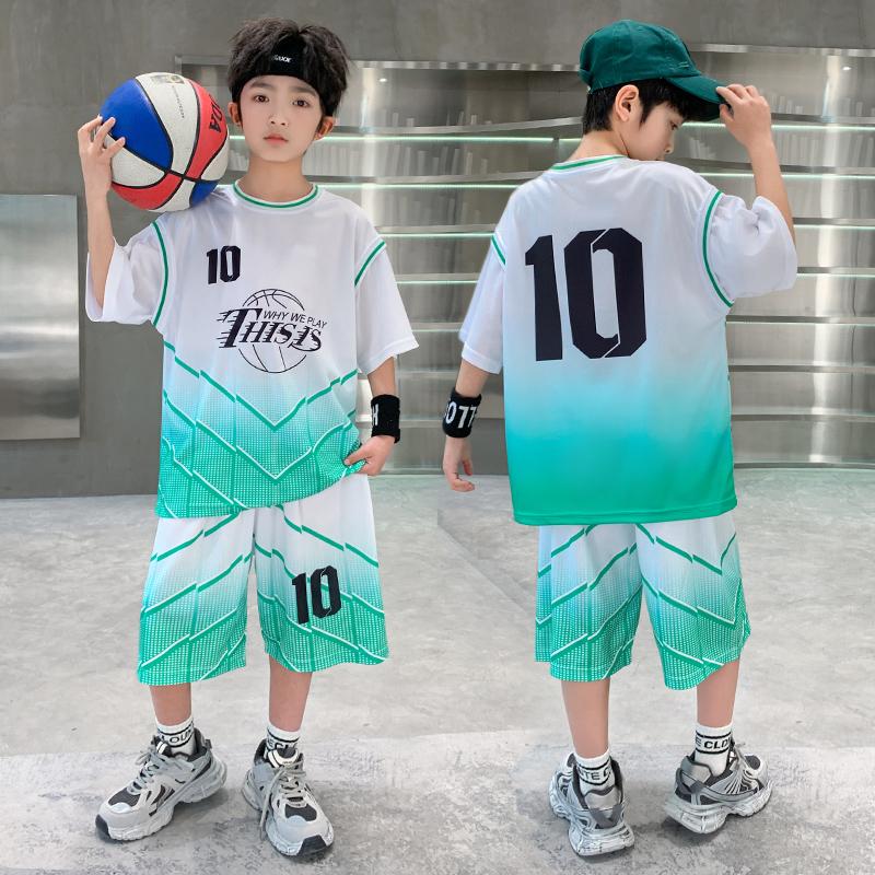 Boys' summer basketball suit set new 2026 mid to large children's summer short sleeved quick drying sports football suit trend