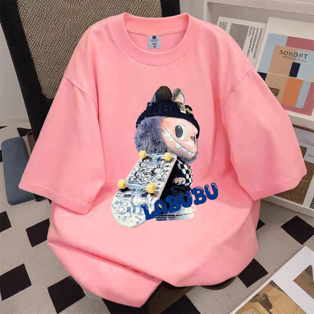 

LABUBU Printed Women s Round Neck Short Sleeve Fashion Versatile LABUBU Skateboarding Style T-shirt Summer Casual Street Top M