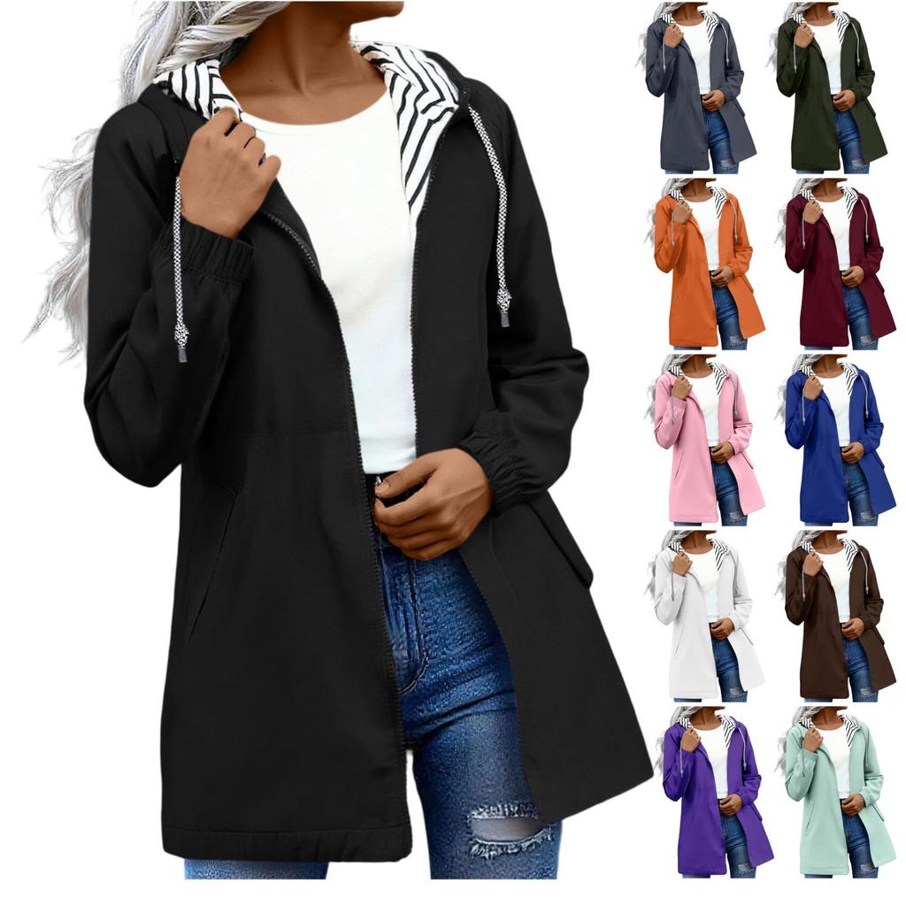 Women's Fashionable Color Blocked Long Sleeved Hooded Outdoor Thin Waterproof Running Sports Jacket, Submachine Jacket