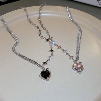 Spice Girl Diamond-Set Love Mangxing Necklace Cold Wind Necklace Pendant Necklace Ornament Women'S Fashion Creative Design Sense Clavicle Chain