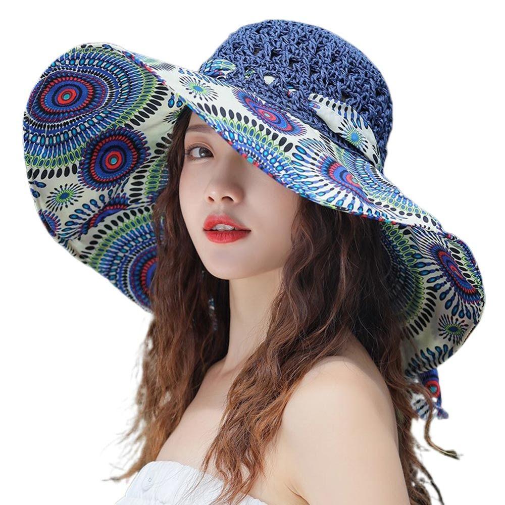 Wide Brim Bucket Hats Folding Straw Hat Fashion Beach Hat  Women