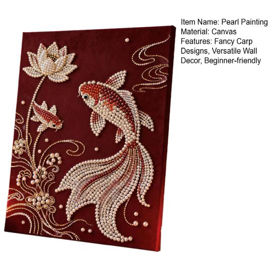 DIY Pearl Painting Kit for Adults Beginners Fancy Carp Butterfly Designs 3D Pearl Art Craft Kit Pre-Printed Canvas Resin Pearls Set for Wall Decor