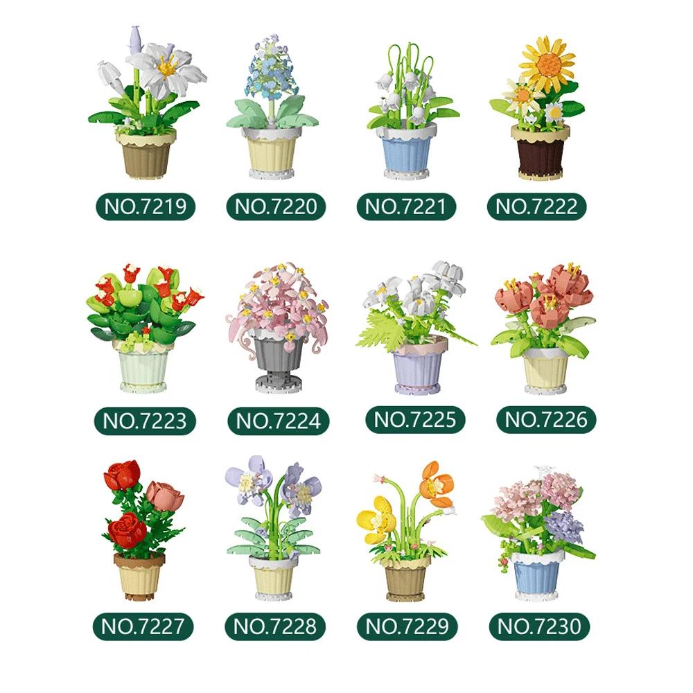 KNEW BUILT Mini Flower Bouquet 3D Model Building Blocks Ideal Holiday Party Gift for Girls or Versatile Decoration Kids Toys