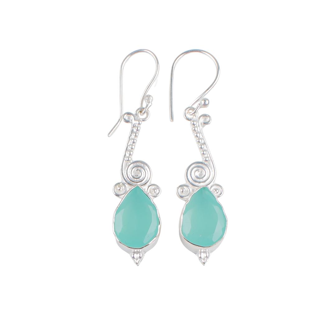 Natürlicher Aqua Chalcedon Edelstein 925 Sterling Silber Handgefertigter Schmuck Ohrringe EE-37-17